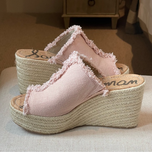 Sam Edelman Pink 'Dina' Frayed Canvas Espadrilles Size 7.5 - Picture 7 of 9